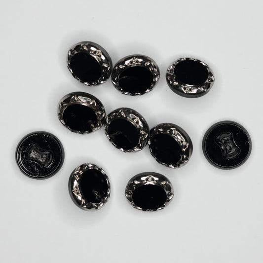 14mm Black/Silver Shank-Hole Buttons 8pk