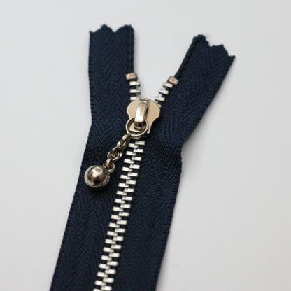 15cm (6-inch) Navy Closed-End Zips With Silver Metal Teeth And Fancy Ball-Pull