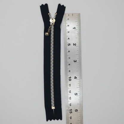 15cm (6-inch) Navy Closed-End Zips With Silver Metal Teeth And Fancy Ball-Pull