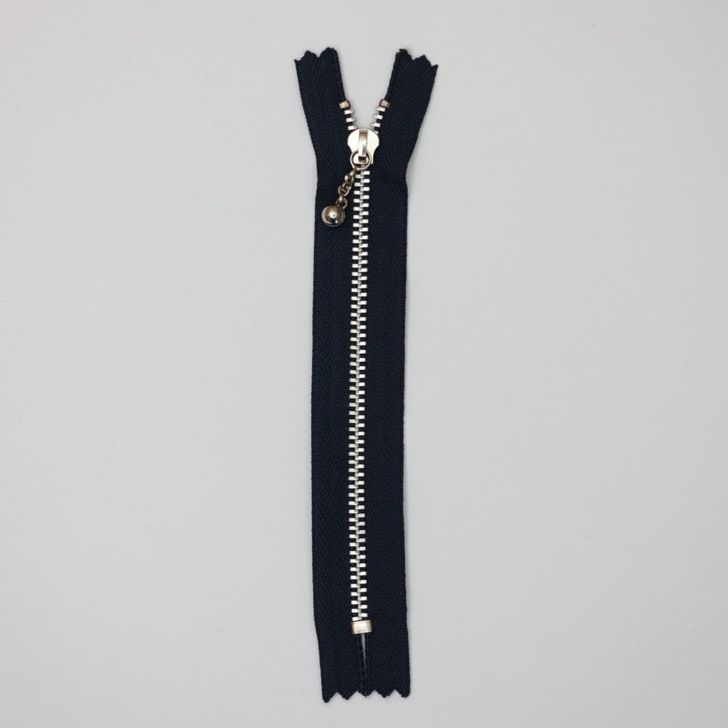 15cm (6-inch) Navy Closed-End Zips With Silver Metal Teeth And Fancy Ball-Pull