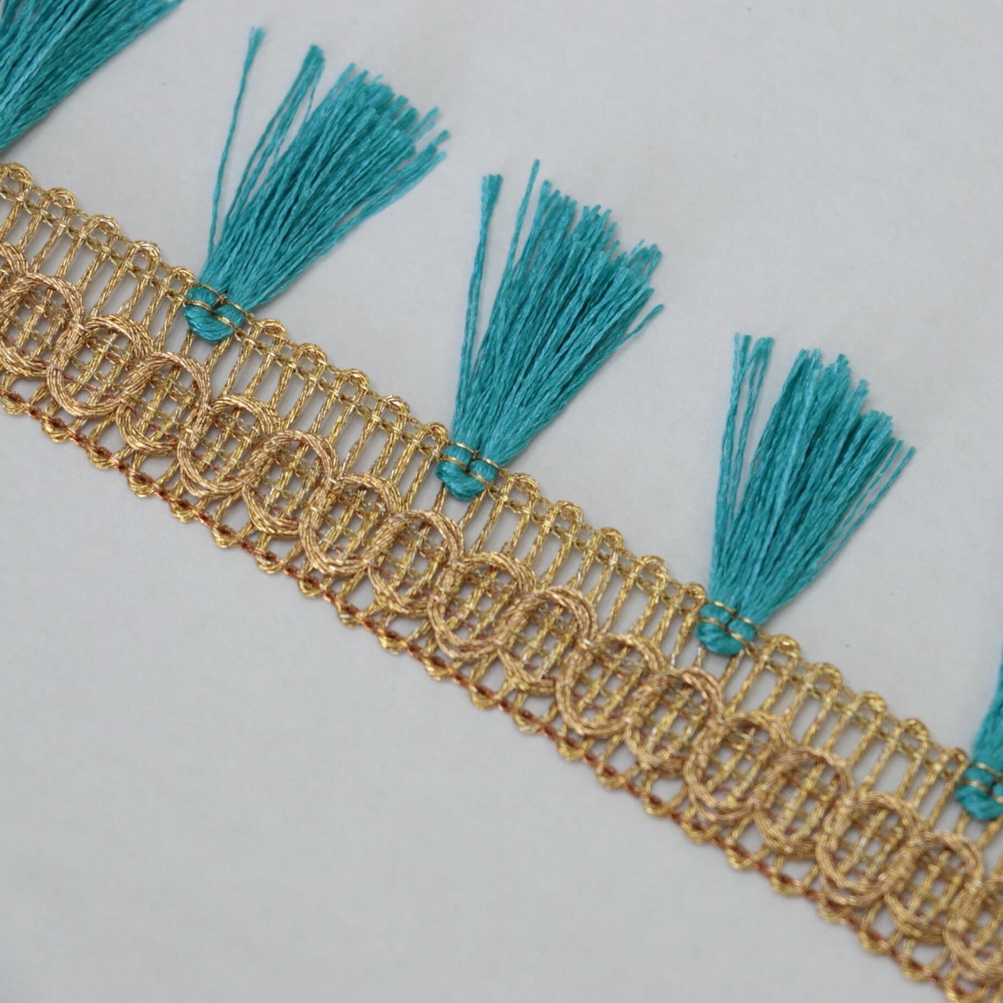 15mm Blue Gold Tassel Trim per/metre
