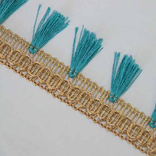 15mm Blue Gold Tassel Trim per/metre