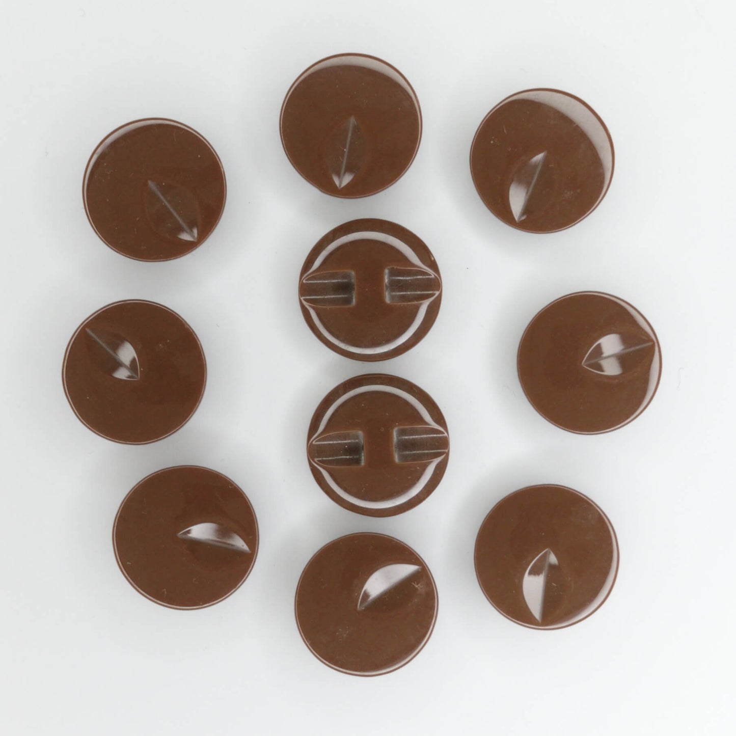 15mm Brown Dimple Bridge-Hole Buttons 10pk
