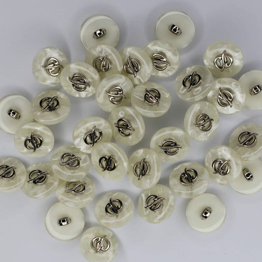 15mm White/Silver S Pearlescent Shank-Hole Buttons 10pk