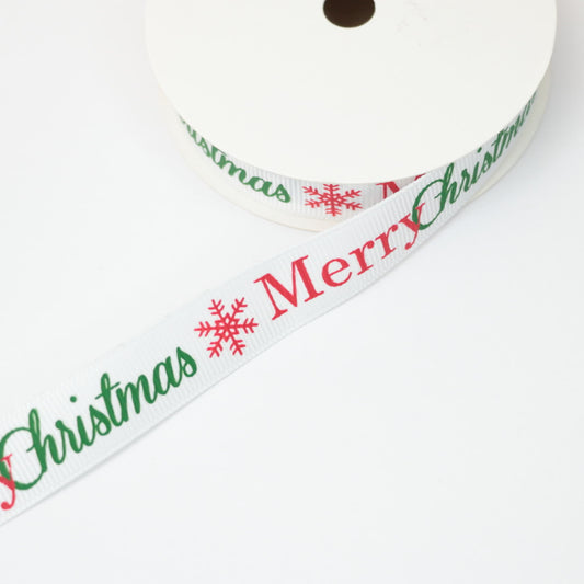 16mm White Merry Christmas Grosgrain Ribbon 5m