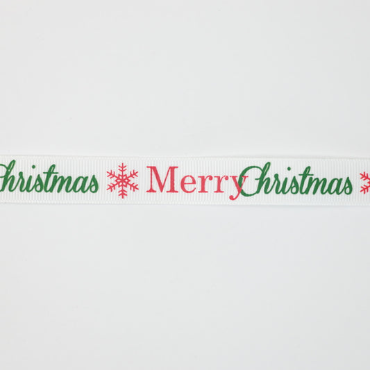 16mm White Merry Christmas Grosgrain Ribbon 5m