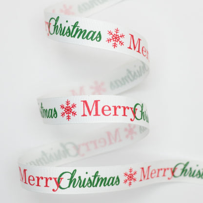 16mm White Merry Christmas Grosgrain Ribbon 5m