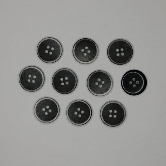 18mm Black & Grey-Rim 4-Hole Buttons 10pk