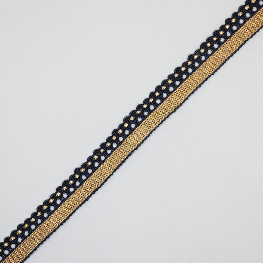 18mm Navy & Gold Wavy Edge Trim per/metre