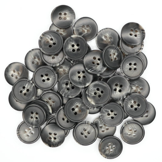 18mm Black/Grey Mottled 4 Hole Buttons 10pk