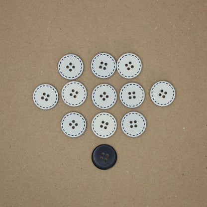 21mm White & Navy Stitch Border 4-Hole Buttons 12pk