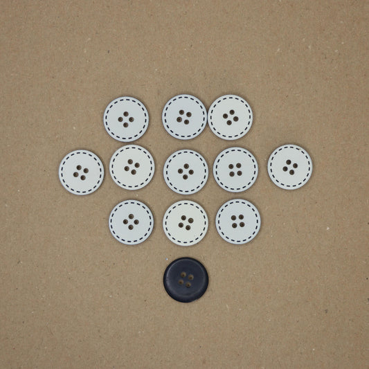 21mm White & Navy Stitch Border 4-Hole Buttons 12pk