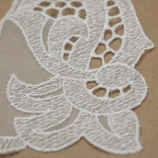 22cm x 10cm Pair White Lace Collars With Embroidered Design