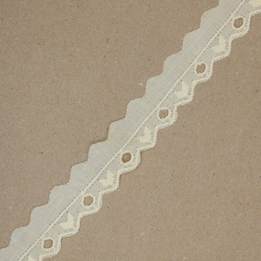 White lace trim on a brown paper background