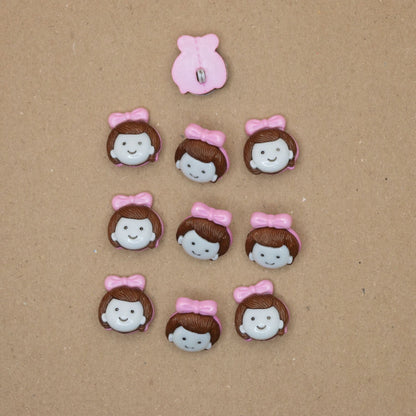 23mm Pink Bow Girl Shank-Hole Nylon Buttons 10pk