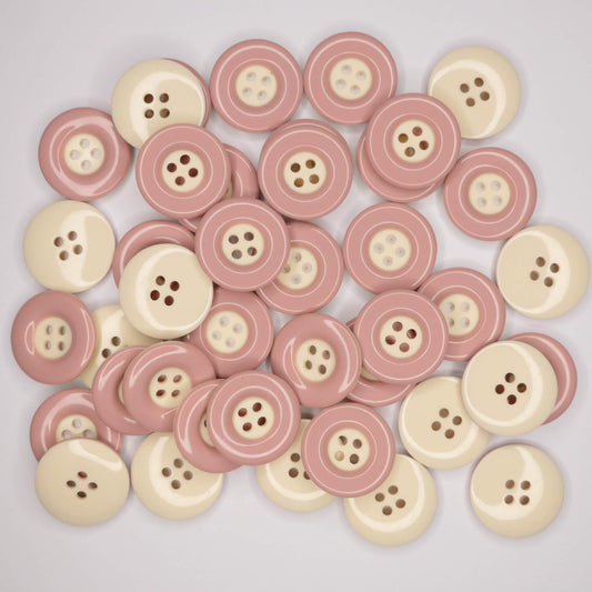 24mm Dusky Pink & White 4-Hole Buttons 10pk