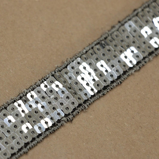 24mm Soft Silver Square Sequin Trim With Straight Braid Edge per/metre