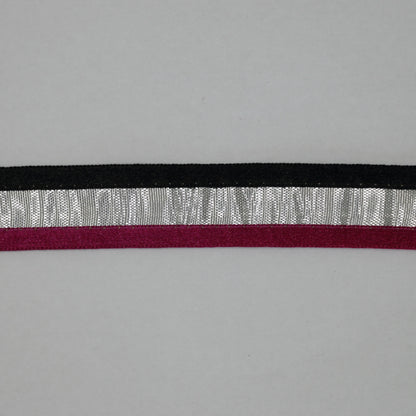 25mm Black/Burgundy Silver Trim per/metre