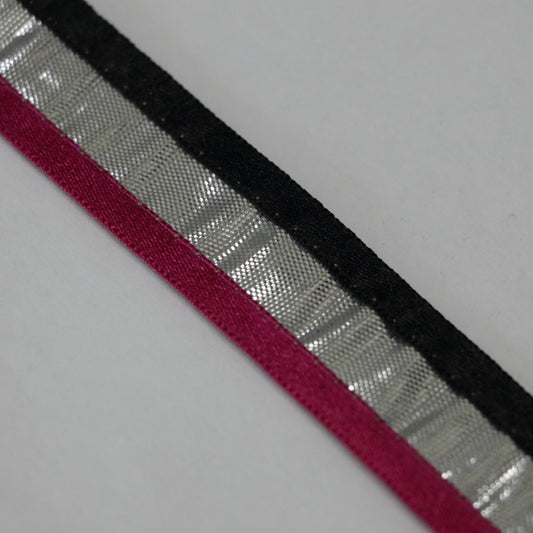 25mm Black/Burgundy Silver Trim per/metre