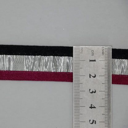 25mm Black/Burgundy Silver Trim per/metre