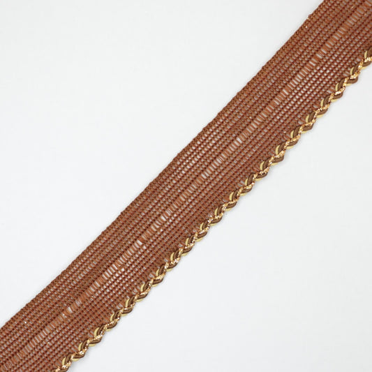 25mm Bronze Woven Trim w/Gold Edge per/metre