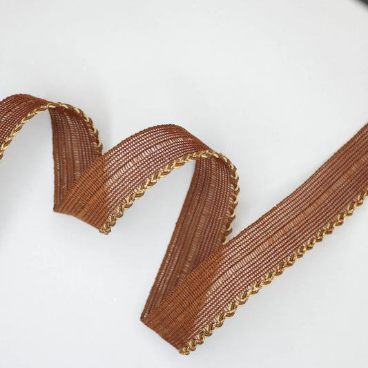 25mm Bronze Woven Trim w/Gold Edge per/metre