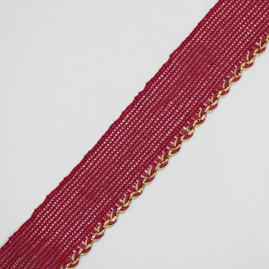 25mm Burgundy Woven Trim w/Gold Edge per/metre