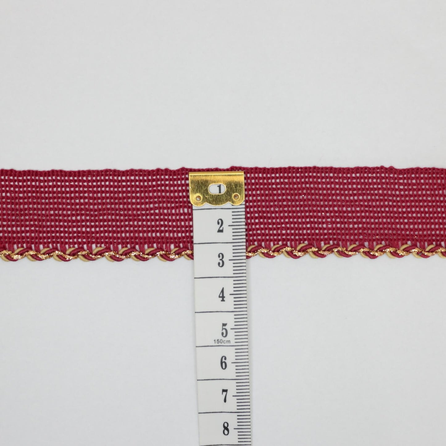 25mm Burgundy Woven Trim w/Gold Edge per/metre
