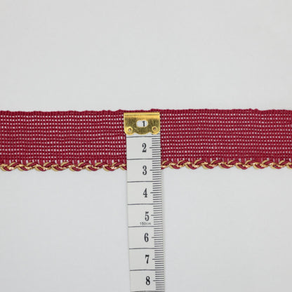 25mm Burgundy Woven Trim w/Gold Edge per/metre