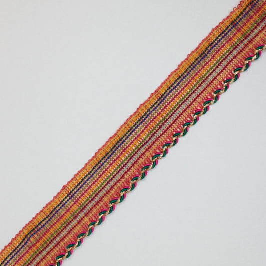 Multicolored woven strip on a light gray background
