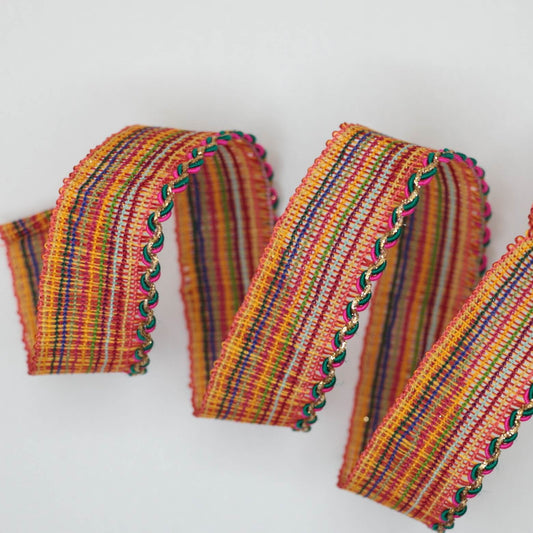 25mm Colourful Woven Trim w/Gold Edge per/metre