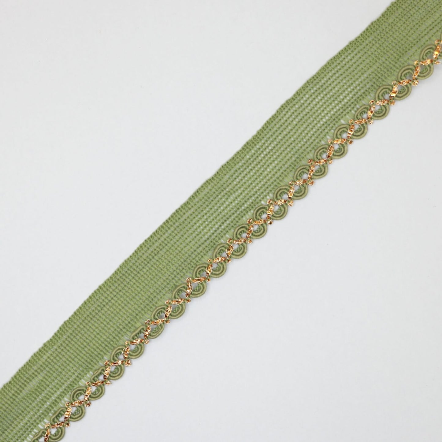 25mm Green Woven Trim w/Gold Edge per/metre