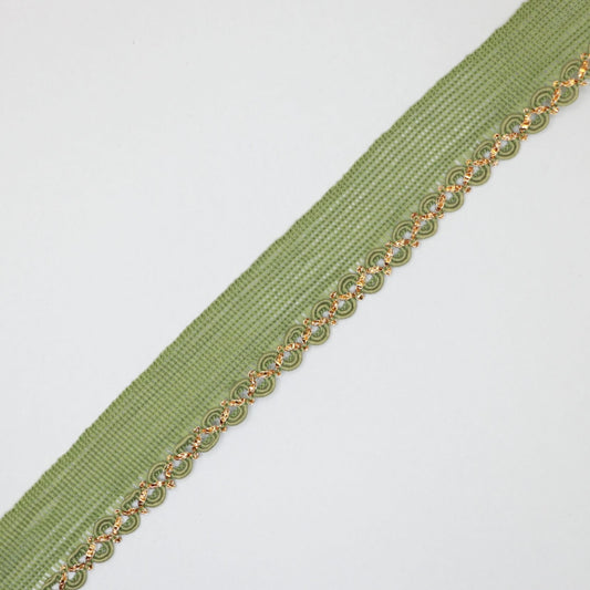 25mm Green Woven Trim w/Gold Edge per/metre