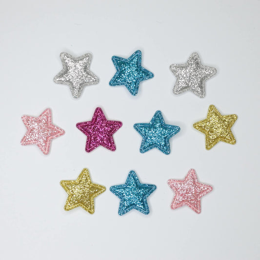 25mm Mixed Colour Sparkling Glitter Star Appliques 10pk
