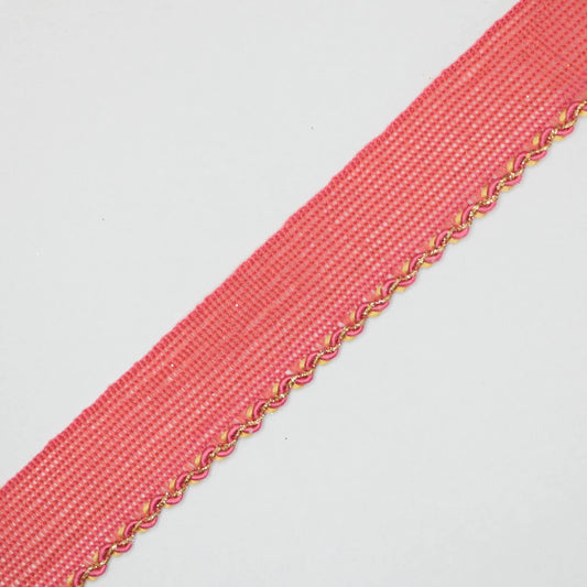 25mm Pink Woven Trim w/Gold Edge per/metre