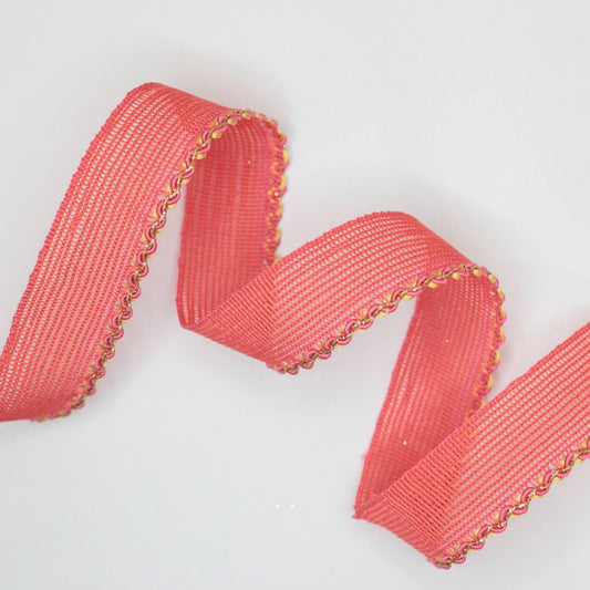 25mm Pink Woven Trim w/Gold Edge per/metre