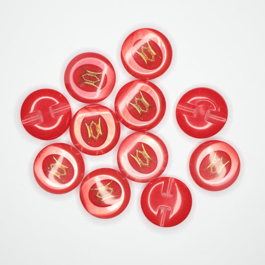 25mm Red/Gold Bridge-Hole Buttons 10pk