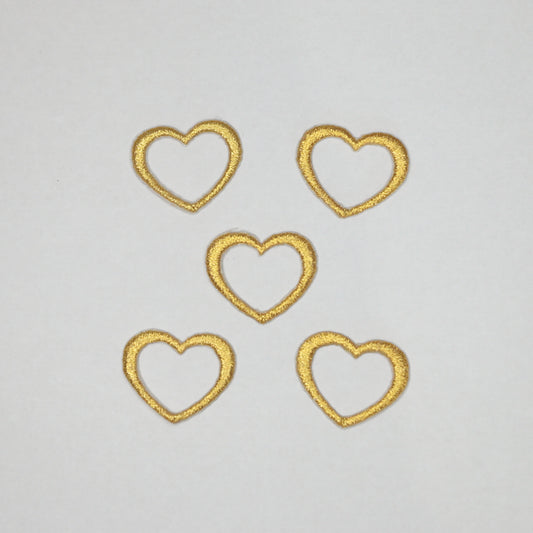 26mm x 21mm Gold Embroidered Heart Iron-On Motifs 5pk