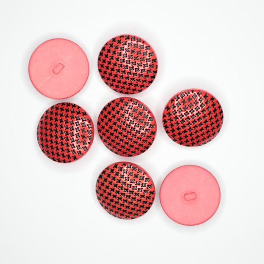 27mm Red Houndstooth Shank-Hole Buttons 6pk