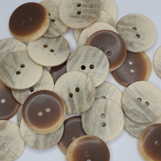 28mm Cream/Brown 2 Hole Buttons 10pk