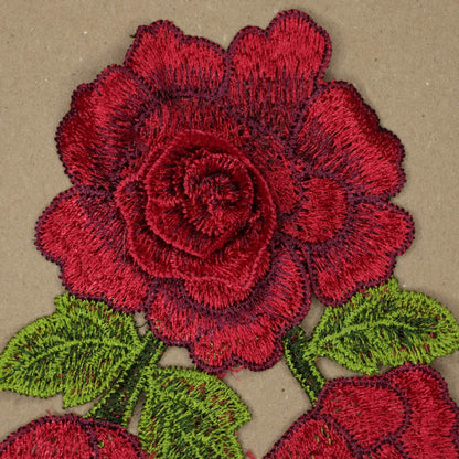 30cm x 13cm Red Embroidered Floral Appliques 2pk