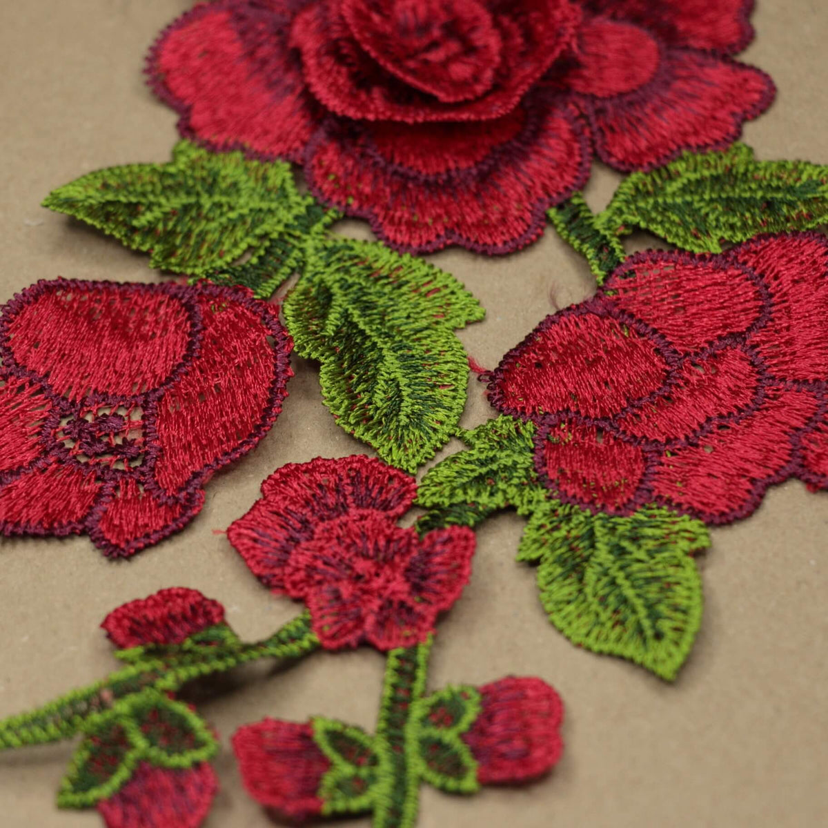 30cm x 13cm Red Embroidered Floral Appliques 2pk