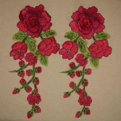 30cm x 13cm Red Embroidered Floral Appliques 2pk