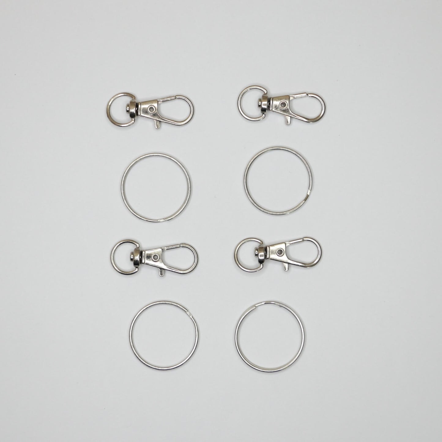 30mm x 10mm Silvery Metal Keyring Swivel Hook and 25mm Silvery Keyring 4pk