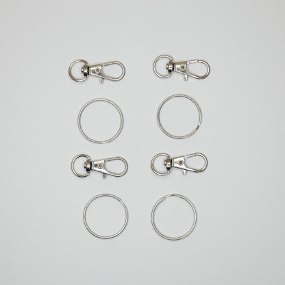 30mm x 10mm Silvery Metal Keyring Swivel Hook and 25mm Silvery Keyring 4pk