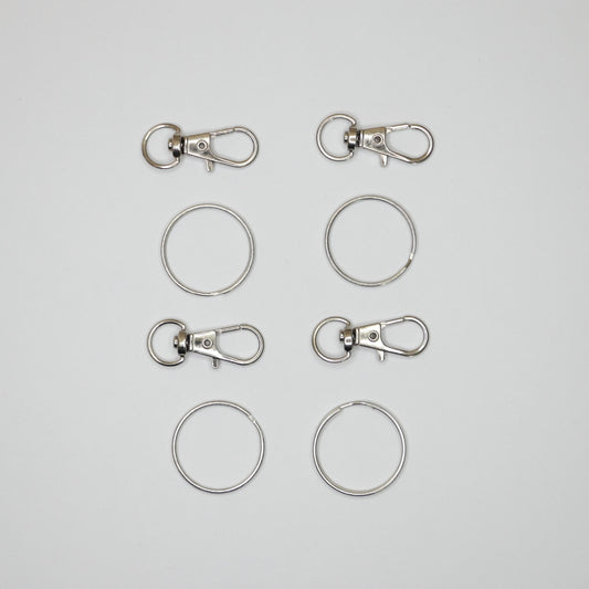 30mm x 10mm Silvery Metal Keyring Swivel Hook and 25mm Silvery Keyring 4pk