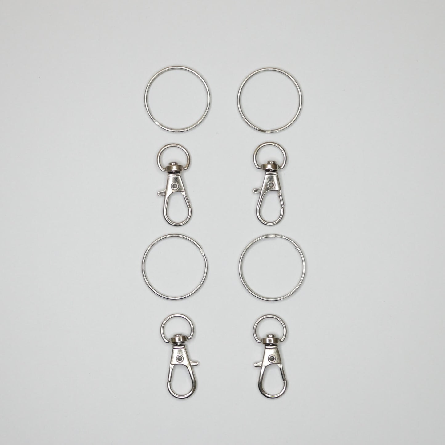30mm x 10mm Silvery Metal Keyring Swivel Hook and 25mm Silvery Keyring 4pk