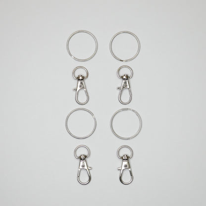 30mm x 10mm Silvery Metal Keyring Swivel Hook and 25mm Silvery Keyring 4pk