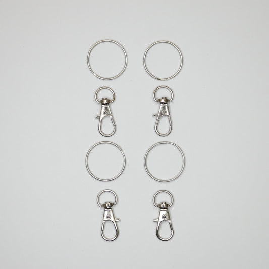 30mm x 10mm Silvery Metal Keyring Swivel Hook and 25mm Silvery Keyring 4pk