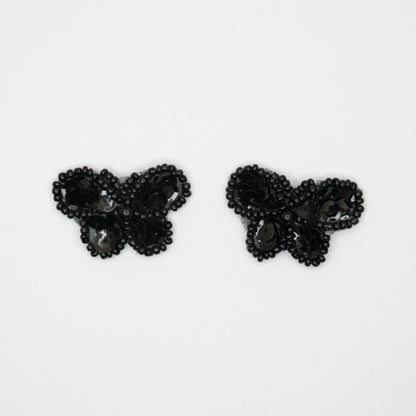 30mm x 20mm Black Sequin and Bead Small Butterfly Iron-On Motifs 2pk